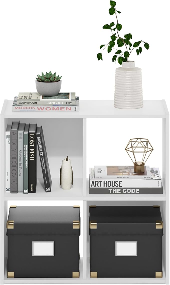 Furinno PELLI Book Shelf, 2x2 Bookshelf, Cube Storage Organizer Cabinet, 11.6 x 24.2 x 24.2, for Living Room, Bedroom, Home Office, White