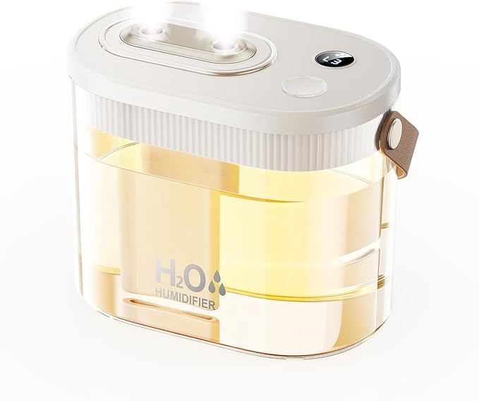 DIGIX Rechargeable Portable Humidifier-Smart Display,Night Light,Easy Clean,1.4L Small Humidifiers for Bedroom Baby, Personal Mini Humidifier for Travel Home Plants,3 Mist Modes, Auto Shut-Off (White)