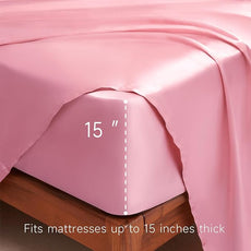 Satin Sheets Full Size - 4 Pieces Luxury Silky Soft Bed Sheets, Wrinkle-Free Light Pink Satin Silk Sheet Set with 1 Deep Pocket Fitted Sheet, 1 Flat Sheet, 2 Pillow Cases
