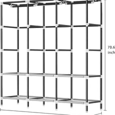 LOKEME Wardrobe Closet,Portable Closet for Bedroom Steel Pipe Diameter 19mm Strong and Sturdy Black Portable Closets for Hanging Clothes with 3 Hanging rods, 6 Storage Shelves and Side Pockets