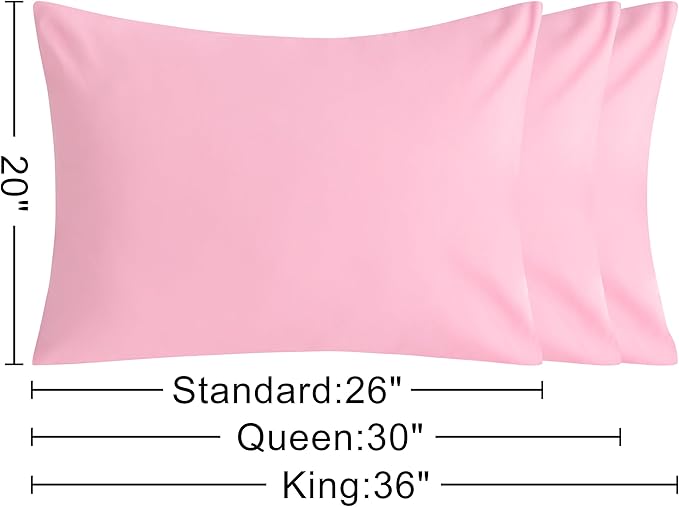 NTBAY King Cotton Pillowcases - Envelope Closure 20x36 Pillowcases Set of 2, Breathable and Soft Bed Pillow Cases, Pink
