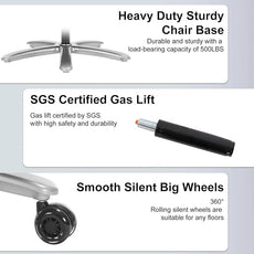 Ergonomic Office Chair:PU Leather Executive Office Computer Desk Chair with High Back Mesh and Adjustable Lumbar Support Rolling Work Swivel Task Chairs Home Meeting Computer Gaming Desk Chair-500Lbs