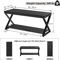 IBF Black Bench for Entryway, Black Modern Wood Bench for Bedroom Hallway Foyer, Farmhouse Entry Way Home Organizer Shoe Bench Seat with Storage Rack Indoor Under Window, 39 Inch Long