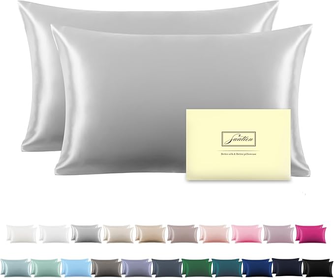 Silk Pillowcase for Hair and Skin,Soft,Breathable and Sliky 100% Standard Size Pillow Cases Set of 2,Both Sides Natural Mulberry Silk Pillowcases with Hidden Zipper(Standard Size 20"X 26",2pcs)