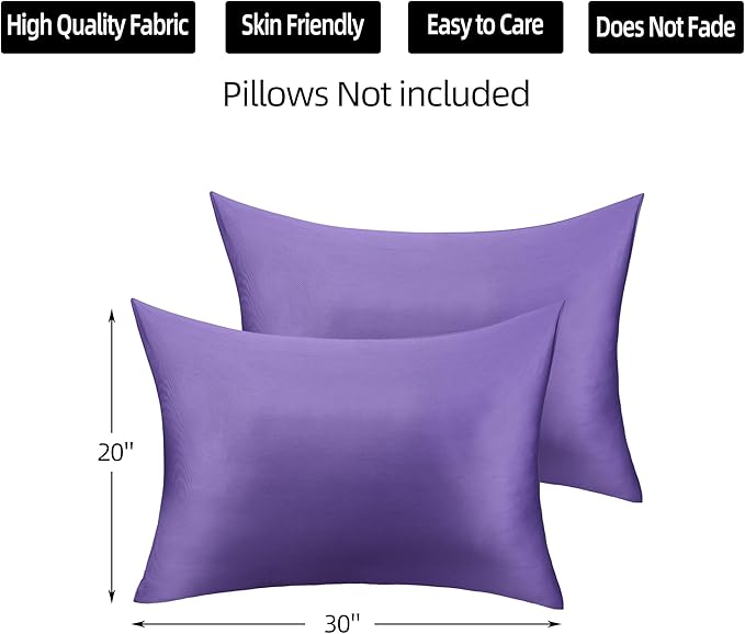 Cotton Pillow Case with Zipper Queen Size (30" L x 20" W) Cotton Pillow Protectors Cover Set of 2 - Lavender Pillowcovers - Pillows Not Included