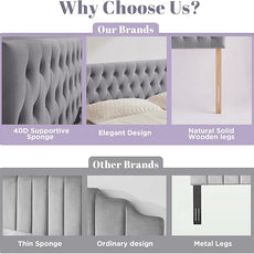 Kingfun Cal King Headboard only, Premium Velvet Upholstered Headboards in Modern Button Design, Tufted Bed Headboard, Adjustable Solid Wood Head Board (Grey)