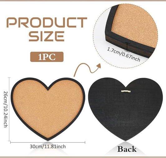 BENECREAT Pin Board Heart Cork Board Bulletin Display Board, 0.6inch Thick Wall Mounted Cork Board for Brooch Pin Storage, Office Home Festival Valentine's Decor, 11.8x10.2inch