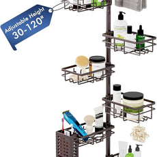 Corner Shower Caddy Tension Pole,Adjustable 30-120 Inch Bathroom Organizer Storage,Rustproof 6-Tier Shower Corner Shelves,Towel Rack, Toothbrush Holder, Soap Dish Organizers