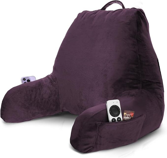 Nestl Reading Pillow with Shredded Memory Foam, Designed for Sitting Up in Bed and Couch, Back and Arms Adjustable Support for Adult & Teens Backrest Pillows for Reading, with Washable Cover Purple