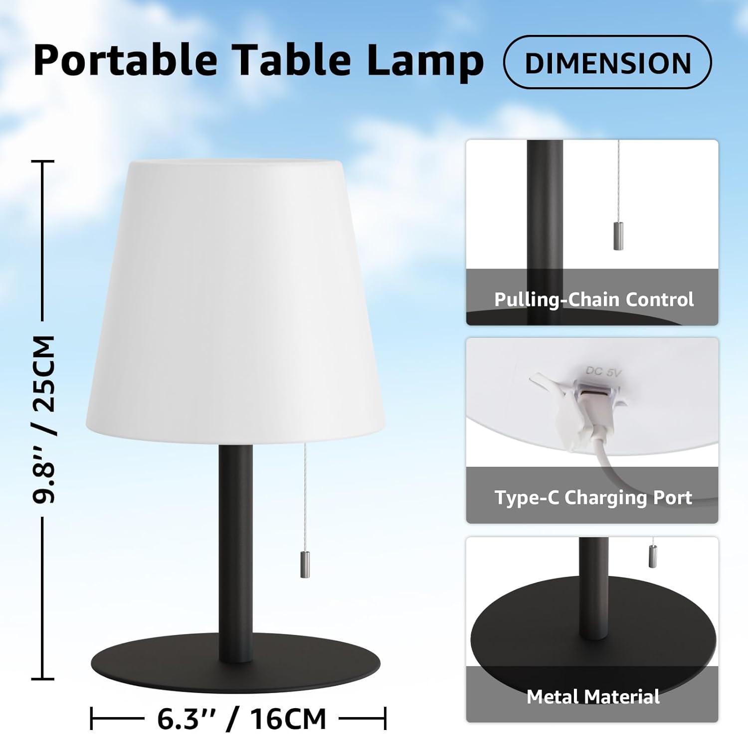 uuffoo Shower Lamp Waterproof Shower Light Warm White & RGB Dimmable Rechargeable Table Lamp Cordless Night Light for Bathroom, Dining Room, Patio H9.8in, D6.3in (Black)