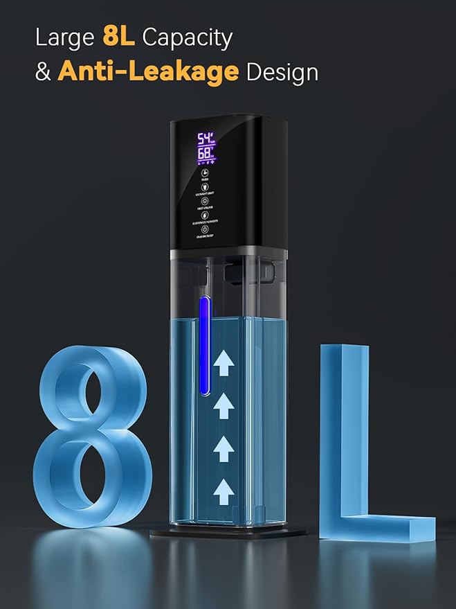 Humidifiers for Bedroom, 8L Quiet Humidifiers for Large Room with Timer, 360°Nozzle, 3 Speed Ultrasonic Cool Mist Humidifier with Humidistat for Baby, Customize humidity for Home Adults Plants