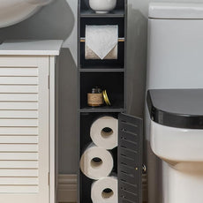 AOJEZOR Toilet Paper Holder Stand: Freestanding No Drill PVC Bathroom Storage for Apartment Renters -Protect Rental Deposit- Small Space Storage Solution