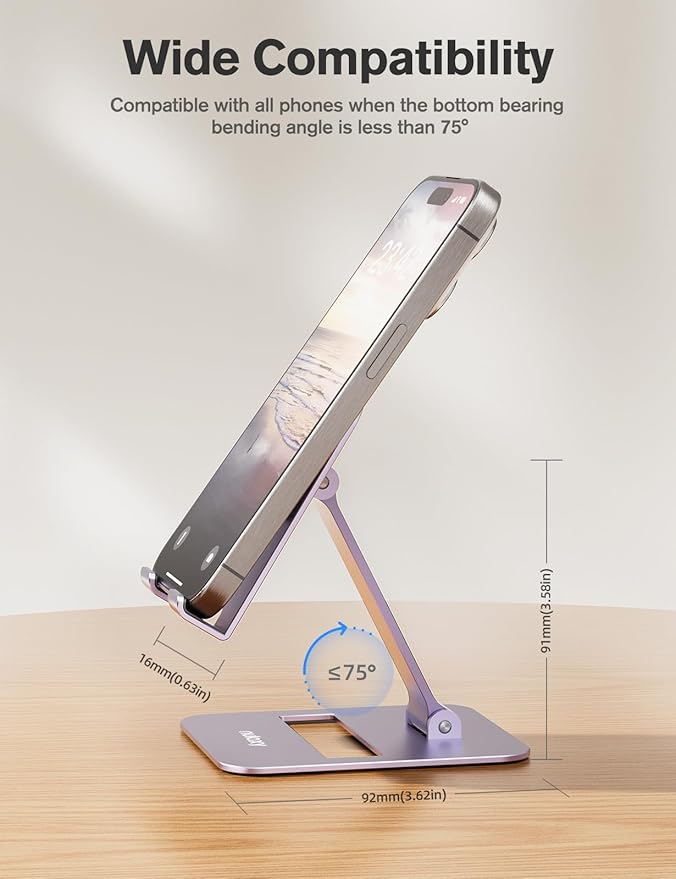 Nulaxy 2 Pack Dual Folding Cell Phone Stand, Fully Adjustable Phone Holder for Desk, Compatible with iPhone 16 15 14 13 12 11, Nintendo Switch, All Phones, Purple