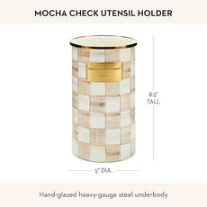 MACKENZIE-CHILDS Enamel Utensil Holder, Kitchen Utensil Holder for Countertop, Brown-and-White Mocha Check