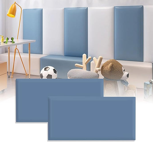 3D Anti-Collision Wall Padding, Peel & Stick Upholstered Panels, Queen Headboard, Playroom Decorative Protection, Pack of 2 Panels - 23.6' X 11.8' (Dark Gray Blue)