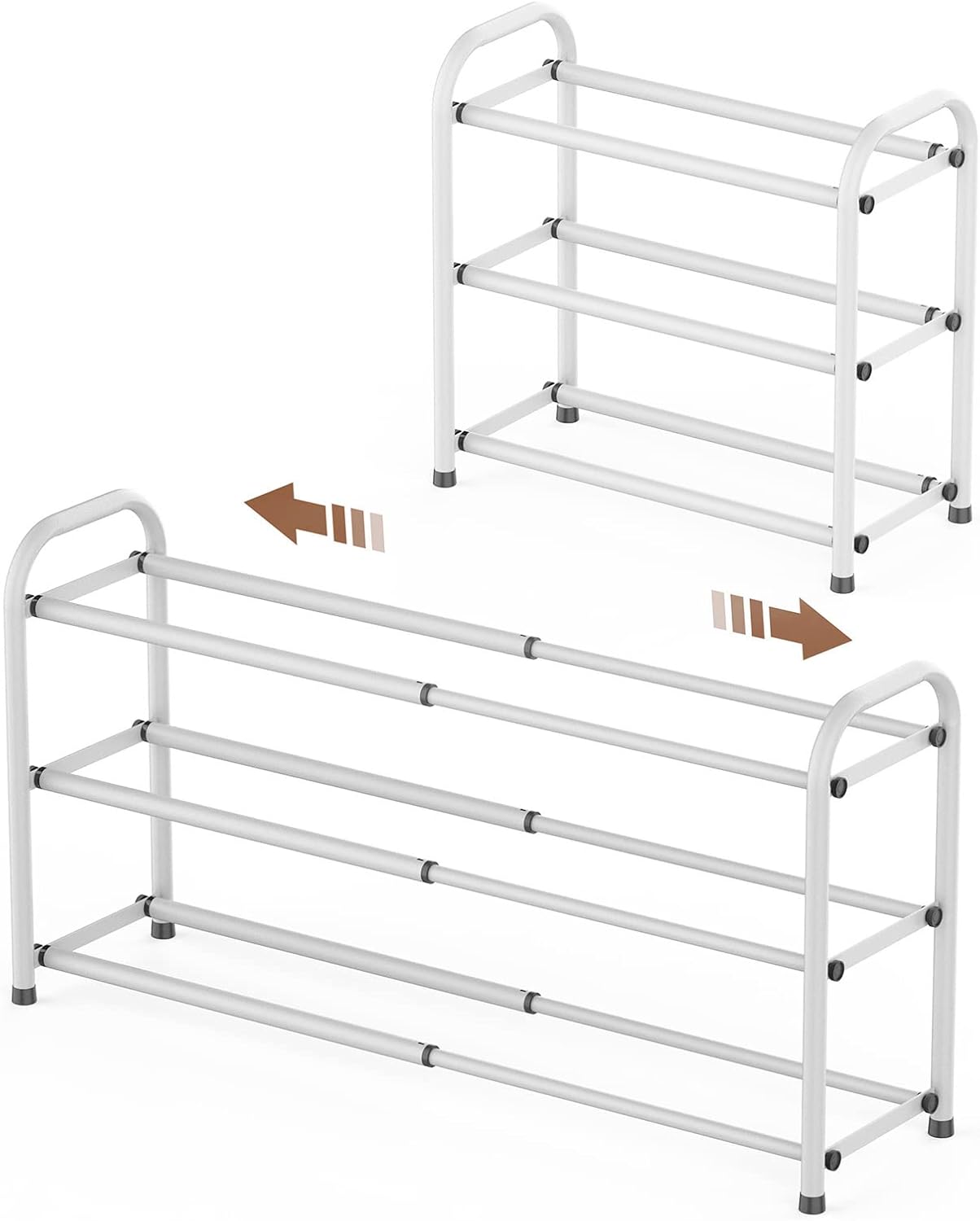 Gonfoam 3-Tier Expandable Shoe Rack,Adjustable Shoe Shelf Storage Organizer Heavy Duty Metal Free Standing Shoe Rack for Entryway Closet Doorway (Black) Dormly