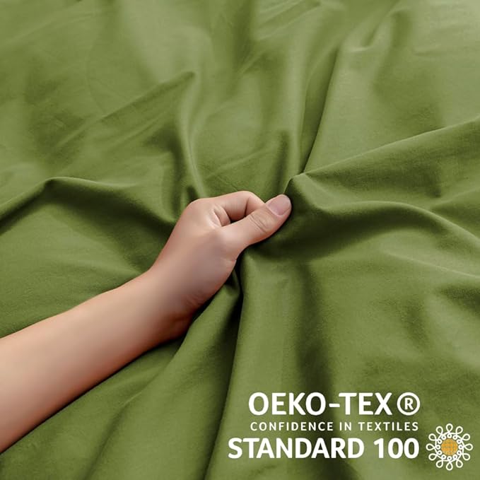 JELLYMONI Christams King Size - 100% Washed Cotton Linen Like Textured Comforter Cover, 3 Pieces Breathable Soft Bedding Set with Zipper Closure (Avocado Green, King 104"x90")