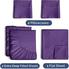 Extra Deep Pocket Split King Sheets - 5 Piece Breathable & Cooling Bed Sheets - Hotel Luxury Bed Sheet Set - Soft, Wrinkle Free & Comfy - Easily Fits Extra Deep Mattresses - Deep Pocket Purple Sheets