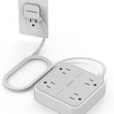 10 FT Surge Protector Power Strip, TESSAN Extension Cord Flat Plug with 4 Widely Outlets Extender, Indoor Desk Charging Station with Surge Protection for Home, Office Supplies, Dorm Room Essentials