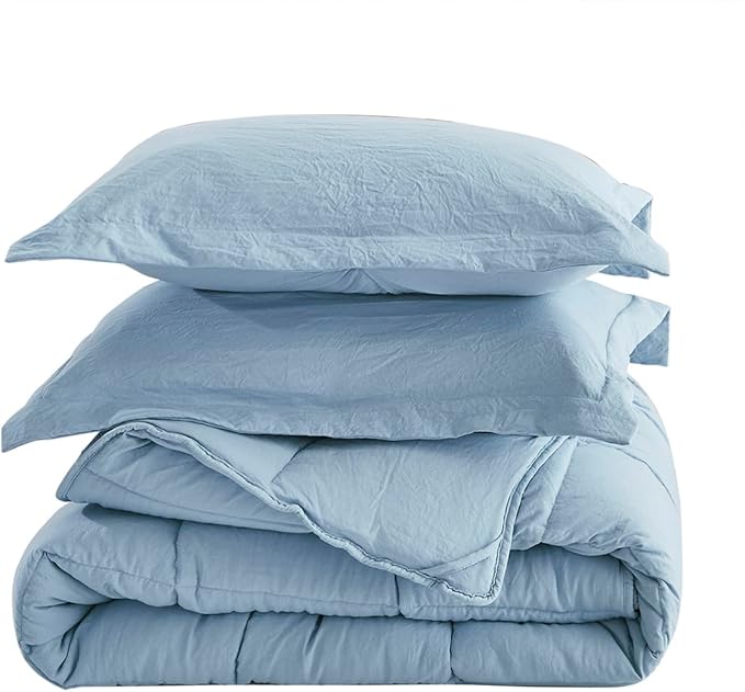 HIG Pre Washed Down Alternative Comforter Set Twin - Reversible Chic Quilt Design - Box Stitched with 4 Corner Tabs - Lightweight for All Season - Blue Duvet Comforter with 2 Pillow Shams