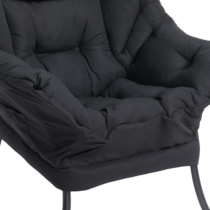 HollyHOME Lazy Chair with Armrest and Side Pocket, Comfy Accent Lounge Chair,Leisure Sofa Armchair for Living Room, Bedroom, Dorm, or Small Spaces, Oversized Reading Sofa Chair,Black