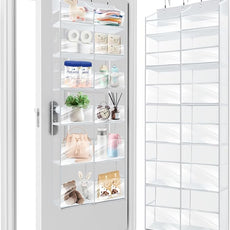 HOMELUX THEORY UPGRADED Over The Door Organizer Hanging - 100D EXTRA THICK & 50lbs HUGE CAPACITY 6Large Front & 12Side Pockets, Over The Door Shoe Organizer, Hanging Closet Organizer (Transparent XL)