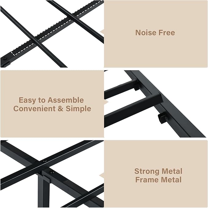 Twin Bed Frames with Headboard, Industrial Style Twin Bed Frame with Storage, Twin Size Bed Frames with Wooden Footboard, No Box Spring Needed, Noise-Free, Easy Assembly, Black Brown