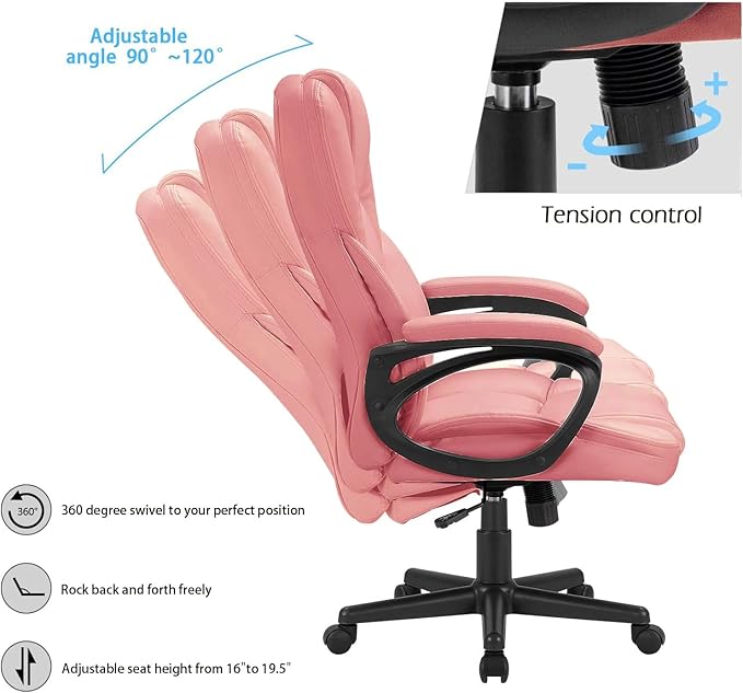 Furmax Office Executive Chair High Back Adjustable Managerial Home Desk Chair,Swivel Computer PU Leather Chair with Lumbar Support (Pink)