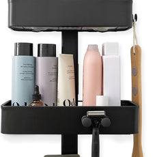 Rust Resistant Hygienic Shower Caddy – Hanging Bathroom Organizer with Adjustable Shelves, Easy Clean Trays & Magnetic Hooks for DIY Remodels & Shower Niches - Black