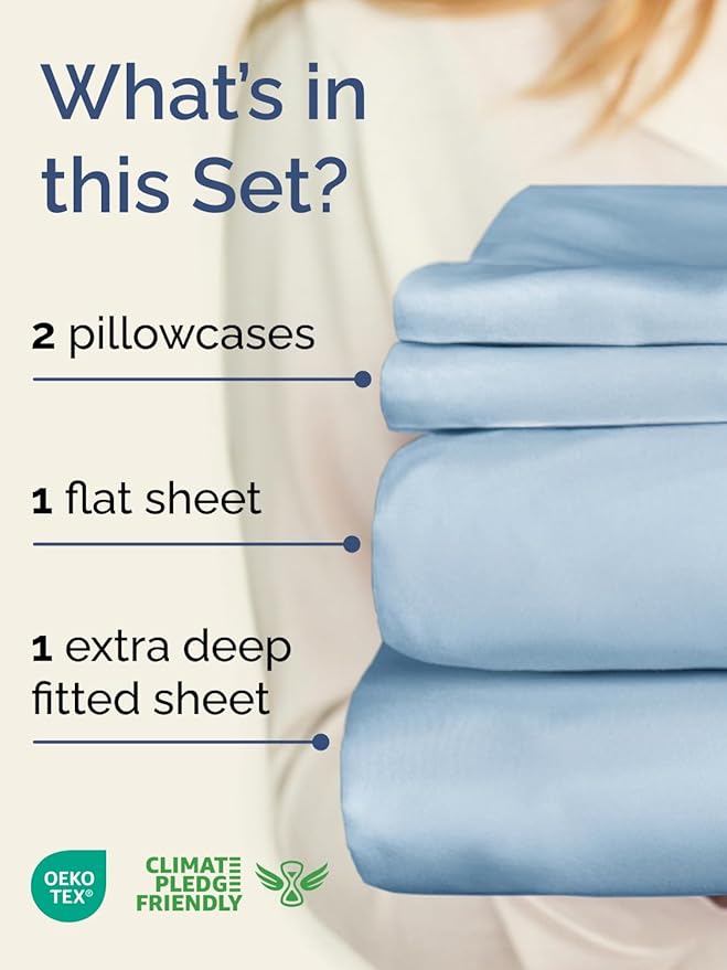 Extra Deep Pocket Cal King Sheets - 4 Piece Breathable & Cooling Bed Sheets - Hotel Luxury Bed Sheet Set - Soft, Wrinkle Free & Comfy - Easily Fits Extra Deep Mattresses - Deep Pocket Sky Blue Sheets