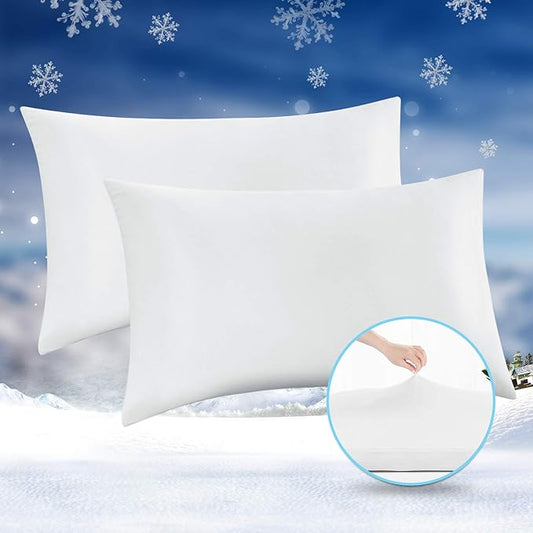 Avolare 2 Pack Pillow Cases Queen, Stretch Cooling Pillowcases for Hair Skin and Hot Sleepers, Arc-Chill Q-max>0.5 Soft Silky Pillow Covers with Zipper for Standard & Queen Size Pillows - White