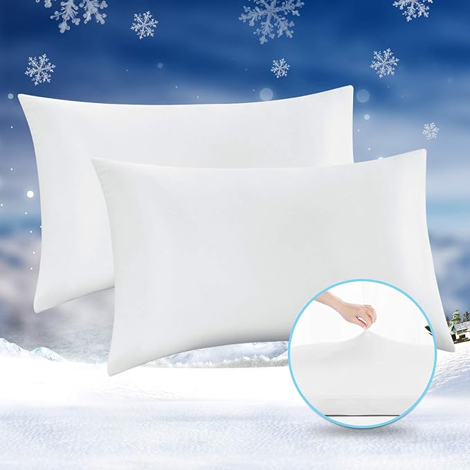 Avolare Cooling Pillow Cases, 2 Pack Arc-Chill Q-max>0.5 Cool King Size Summer Pillow Cover for Hair Skin, Soft Silky 20" x 36" Stain Pillowcase Protector with Zipper - White