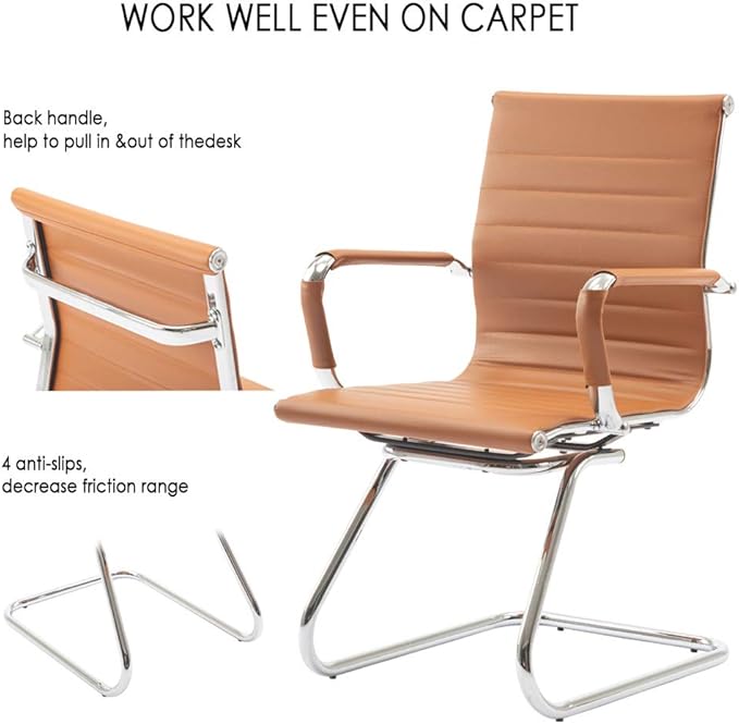 No Wheels Reception Chairs Leather Conference Chairs Back Support Heavy Duty Office Guest Chair, Set of 2 (Terracotta)