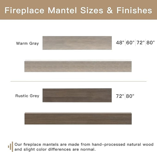 Fireplace Mantel Shelve, Solid Wood Baked Finish Wall-Mounted Floating Shelf for Over Fireplace, Handcrafted Floating Fireplace Mantels with Wooden Bracket, 48 x 8 x 6 Inches