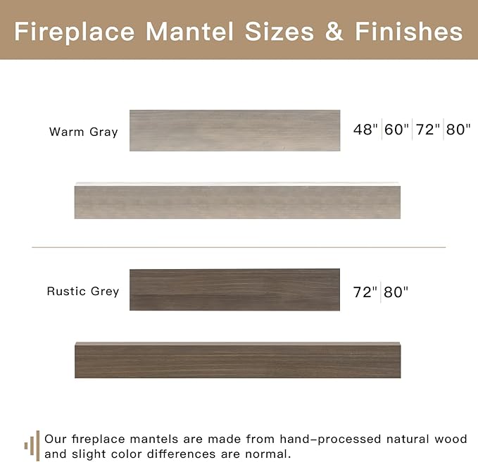 Fireplace Mantel Shelve, Solid Wood Baked Finish Wall-Mounted Floating Shelf for Over Fireplace, Handcrafted Floating Fireplace Mantels with Wooden Bracket, 72 x 8 x 6 Inches