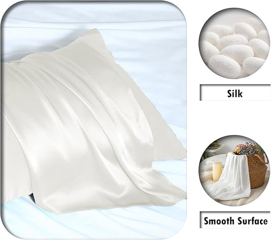 Mulberry Silk Pillow Cases Standard Size Silk Pillowcase with Zipper Soft Breathable Smooth Cooling Satin Silk Pillow Covers for Sleeping for Hair and Skin (Ivory,20"X 26",1Pcs)