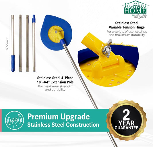 CHOMP Long Handle Wall Cleaner, 5 Minute CleanWalls Extendable Wall Washer, Ceiling Cleaner, Baseboard Duster, Telescoping Dry Dust and Wet Wash Cleaning Mop with Washable Microfiber Pad Dormly