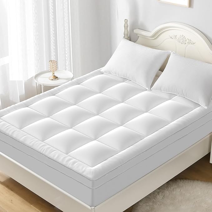 YUGYVOB King Mattress Topper - 800GSM Extra Thick Cooling & Breathable Mattress Pad with Deep Pocket 8"-21" & Soft Down Alternative Filling, White