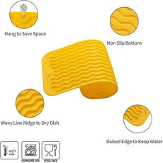 Silicone Dish Drying Mat for Multiple Usage,Easy clean,Eco-friendly,Heat-resistant Silicone Mat for Kitchen Counter or Sink,Refrigerator or Drawer Liner Yellow S 12 inches x 6 inches