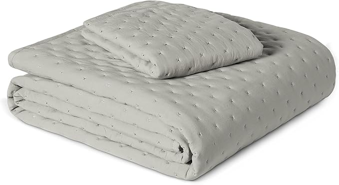 Amazon Basics Brushed Microfiber Quilt Set, Extra Soft with Natural Texture, 2-Piece,Twin/Twin XL, Grey