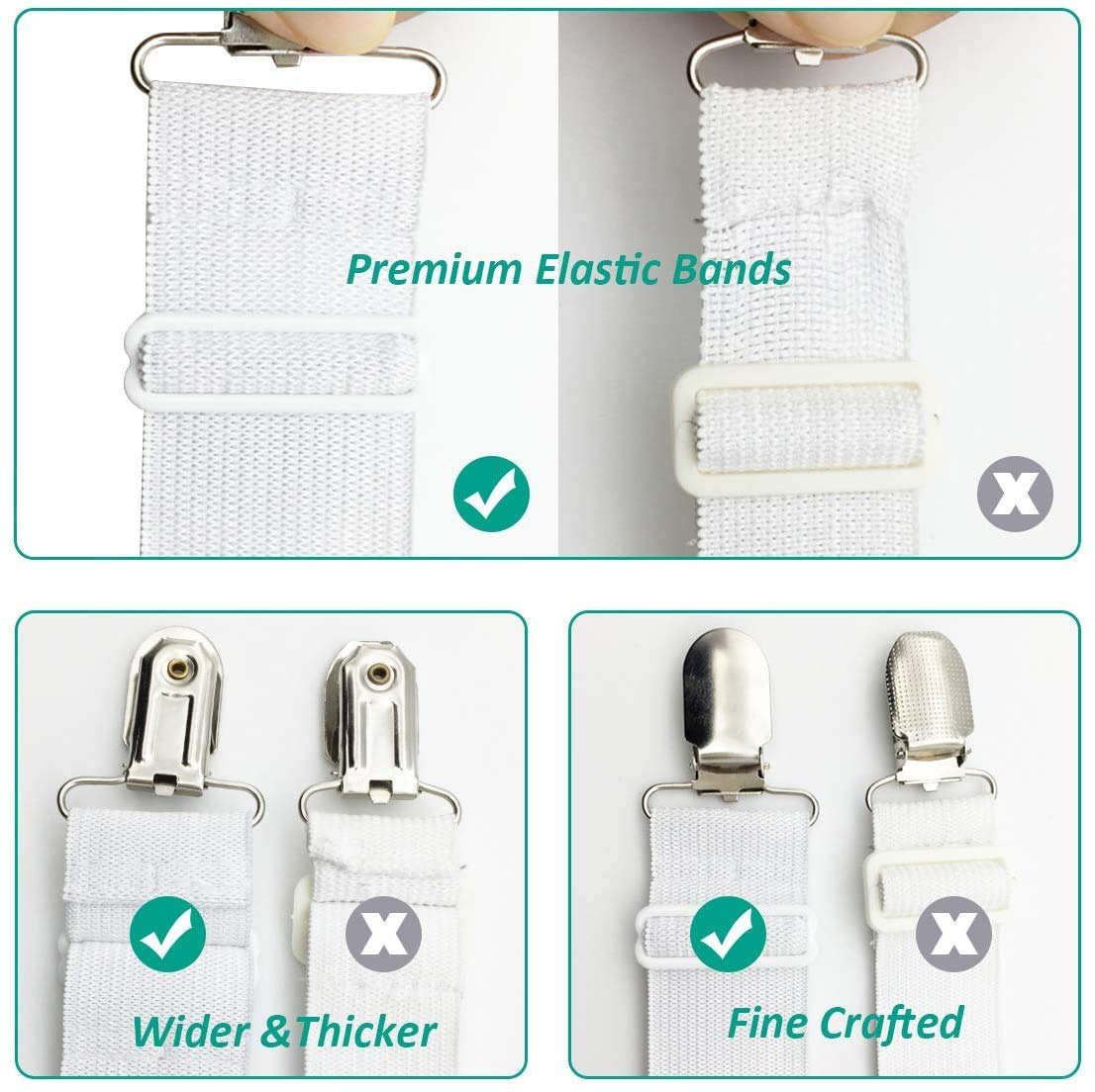 Bed Sheet Fasteners, Adjustable Mattress Suspenders, Mattress Cover Straps, Bed Corner Holder and Keepers and the Bed Sheet Grippers Clips (Triangle White Set of 4) Dormly