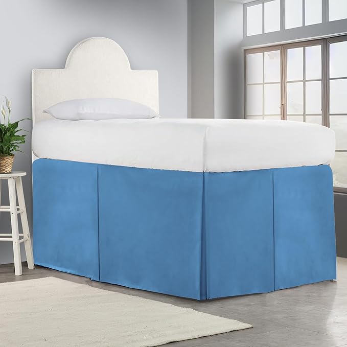 600TC -Dorm Bed Skirt - Split Corner Tailored Dorm Sized Bed Skirt - Dorm Room Essentials - Dorm Bed Skirt 100% Egyptian Cotton - Dorm Décor Bed Skirt Twin XL - 34" Drop (Mediterranean Blue, Solid)