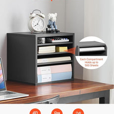 VEVOR Literature Organizer, 5 Compartments Office Mailbox with Adjustable Shelves, Wooden Mailbox Sorter Medium Density Fiberboard Office Home Classroom Storage for Files, Documents, Papers, Grey