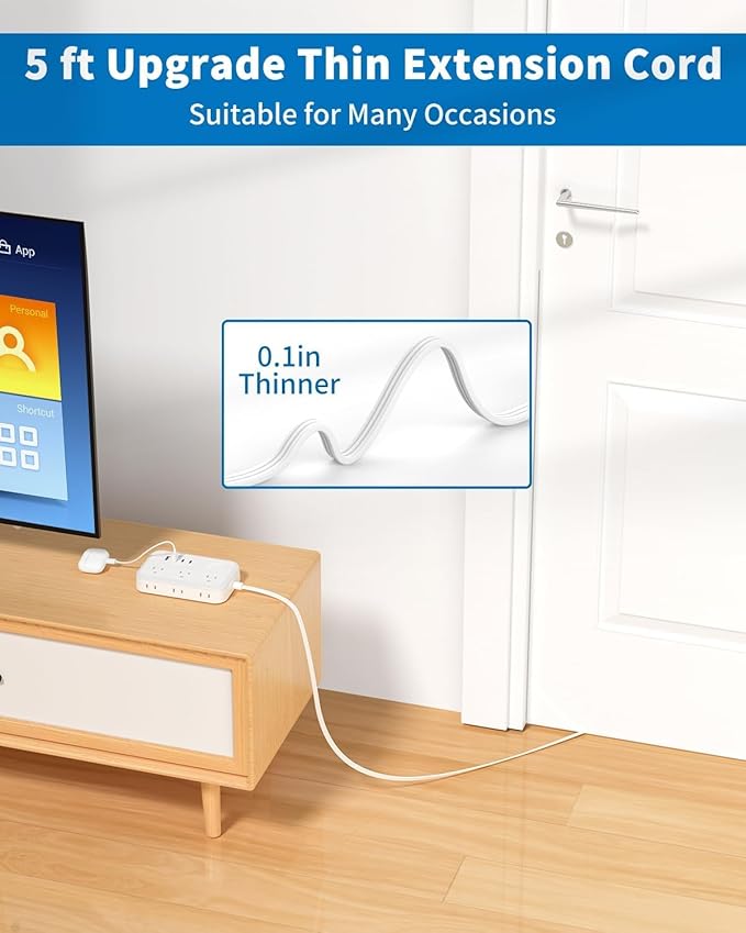NTONPOWER Power Strip with 6 Outlets 4 USB Charging Station(2 USB C Port), 5 Ft Flat Plug Extension Cord, Outlet Extender for Indoor, Home, Office Supplies, Dorm Room Essentials