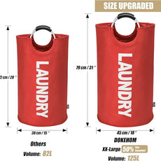DOKEHOM 125L X-Large Collapsible Washing Laundry Basket Bag (7 Colors) for Bedroom, Fabric (Red, XL)