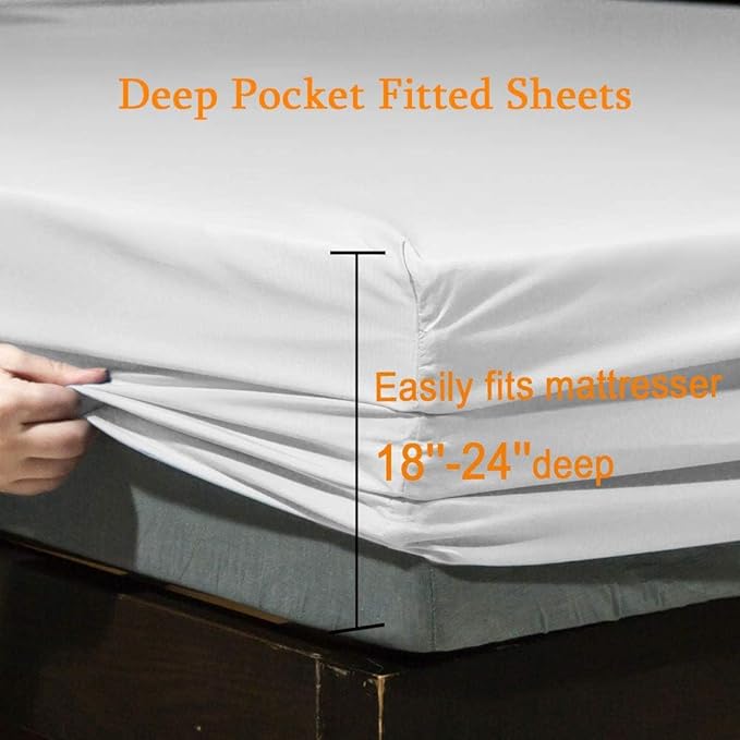 SONORO KATE Bed Sheet Set Super Soft Microfiber 1800 Thread Count Luxury Egyptian Sheets Fit 18-24 Inch Deep Pocket Mattress Wrinkle-6 Piece (White, King)