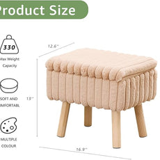 Wimarsbon Storage Ottoman,Soft Faux Fur Footstool with Padded Seat, Small Reading Vanity Chair, Footrest with Wood Tray for Couch, Mini Coffee Table or Display Stand (Beige, Rectangular Storage)