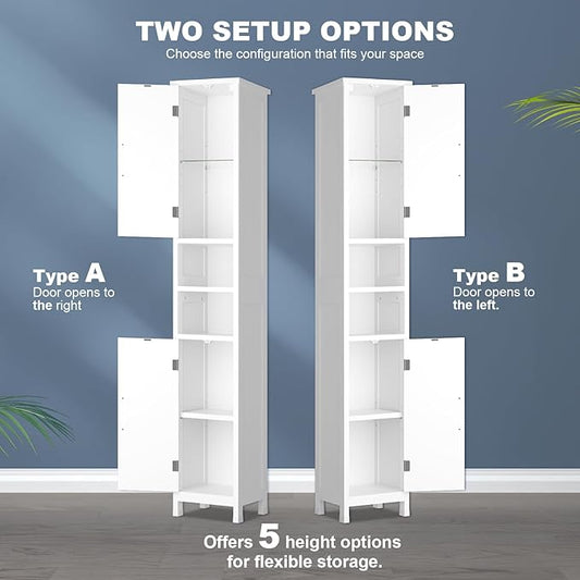 67" Tall Bathroom Storage Cabinet with Lights, Slim Narrow Bathroom Cabinet Organizer with Doors and Adjustable Shelves, Tall Cabinet for Small Space (66.9" Tall-White with Light, 1 Pack)