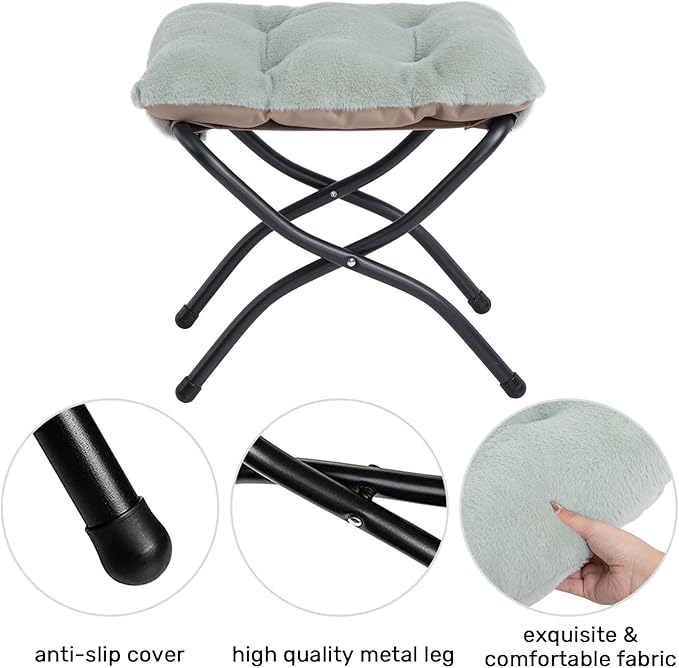 HollyHOME Lazy Chair with Foldable Ottoman, Accent Comfy Lounge Armchair and Folding Footrest Stool, Leisure Sofa Reading Chair and Footstool for Living Room, Bedroom, Dorm,Faux Fur Pea Green