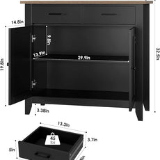 HORSTORS Kitchen Storage Cabinet, Modern Farmhouse Buffet Cabinet with Storage, Coffee Bar with 2 Drawers and 2 Doors, Floor Sideboard Buffet for Living Room, Dining Room, Bathroom, Black/Rustic Brown